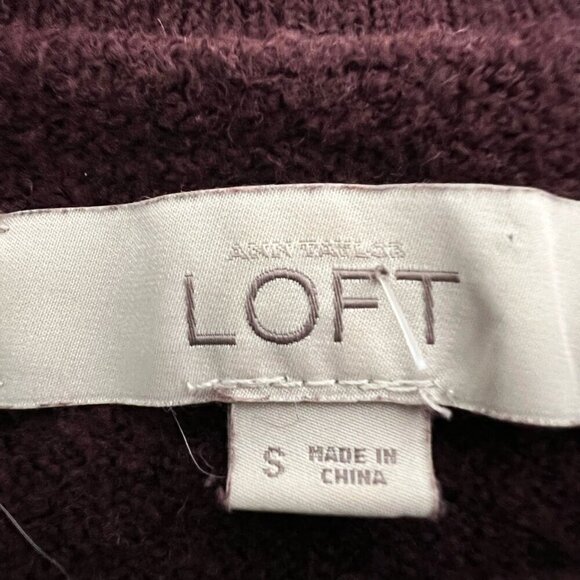 Loft Womens Ann Taylor Pullover Sweater Wine Long Sleeve Crew Neck Tight Knit S - Picture 9 of 10